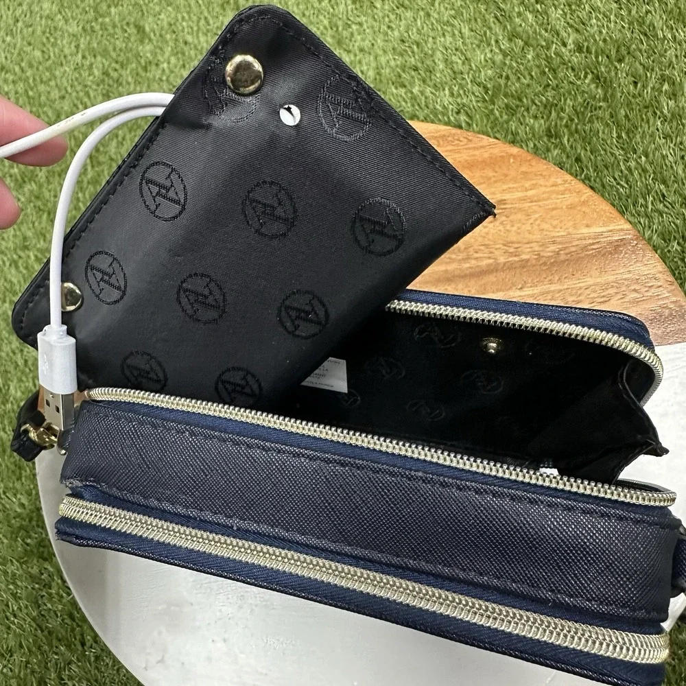 ADRIENNE VITTADINI Charging Wallet Crossbody RFID Protection NAVY SAFFIANO‎ - Picture 13 of 14